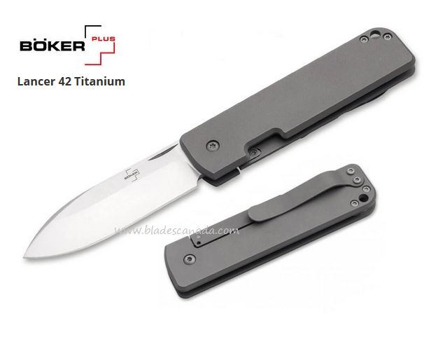 Boker Plus Lancer 42 Framelock Folding Knife, M390, Titanium, 01BO195